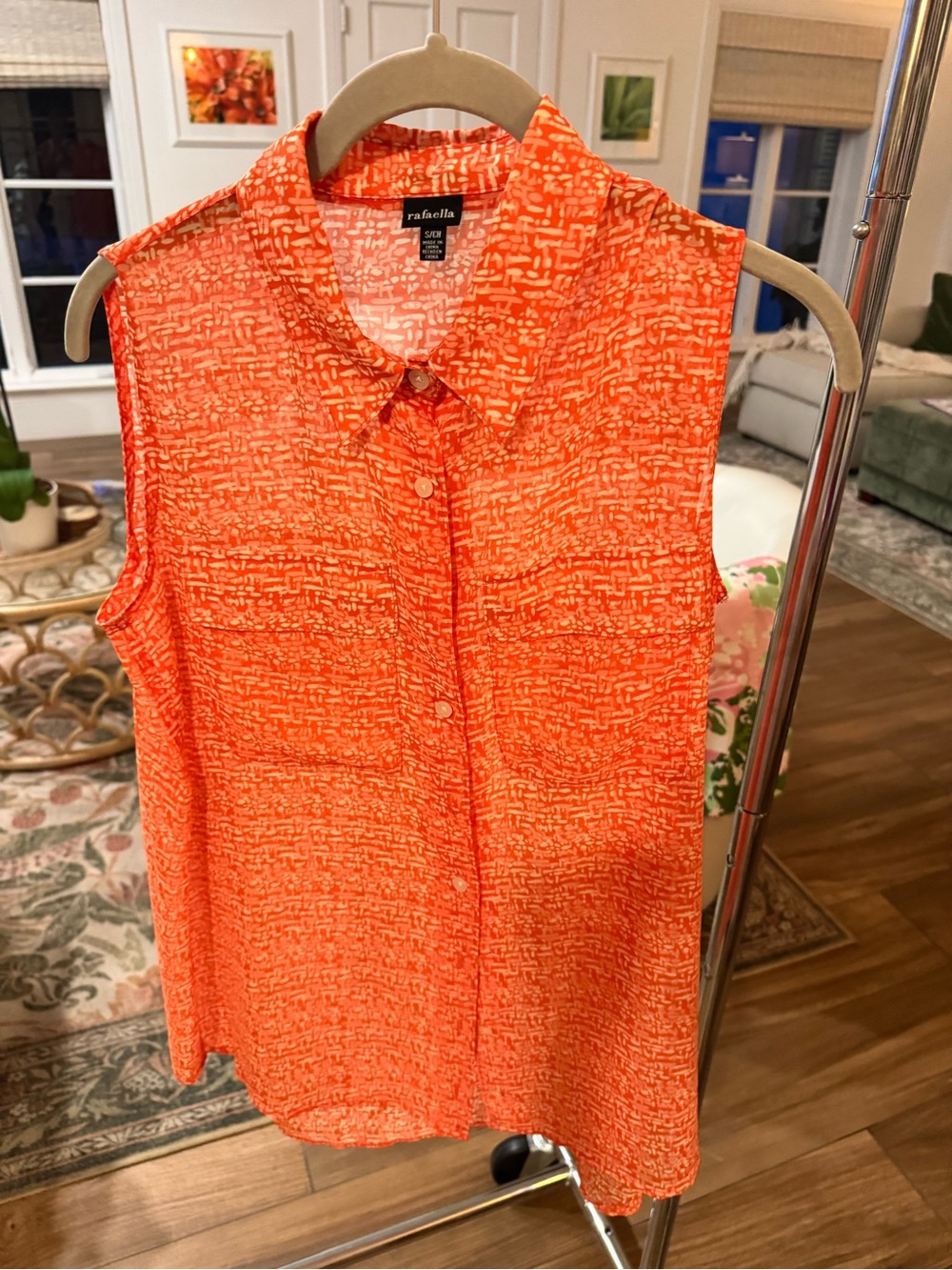 Rafaella Orange Textured Sleeveless Button-Front Camisole